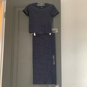 Ralph Lauren Polo Navy and White Striped Crop and Skirt Set size XS